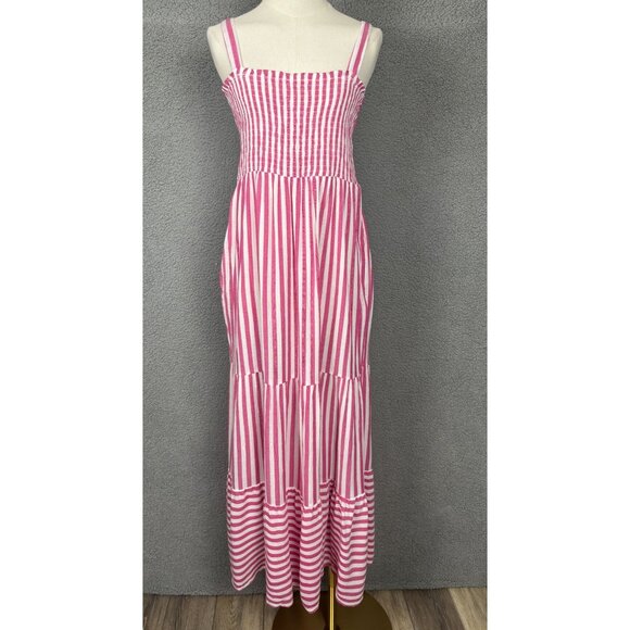 Raviya Other - Raviya Pink & White Striped Tiered Smocked Maxi Cover Up Sleeveless Medium NWT's